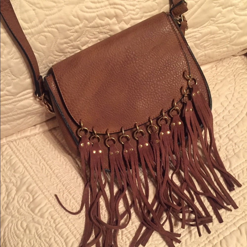 Fringe brown cross body purse